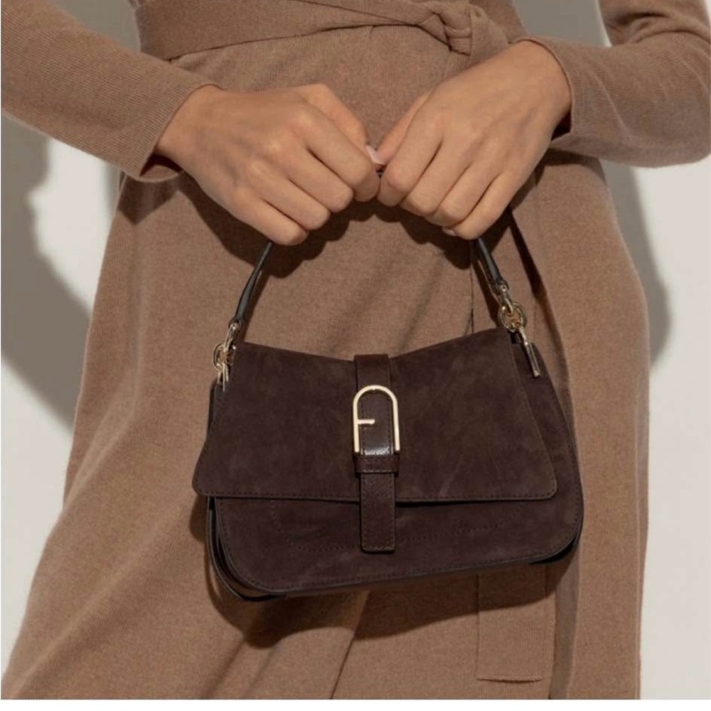 Brown Shoulder Bag with Structured Shape and Silver Hardware